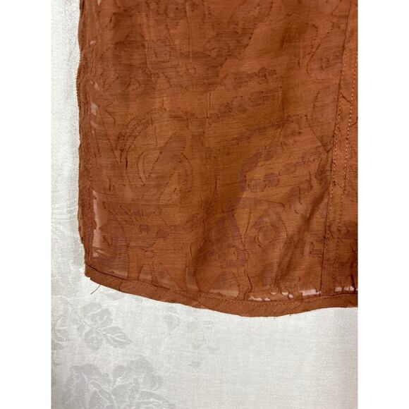 Chicos Button Up 2 Large Brown Sheer Abstract Linen Blend Jacket - Picture 4 of 13